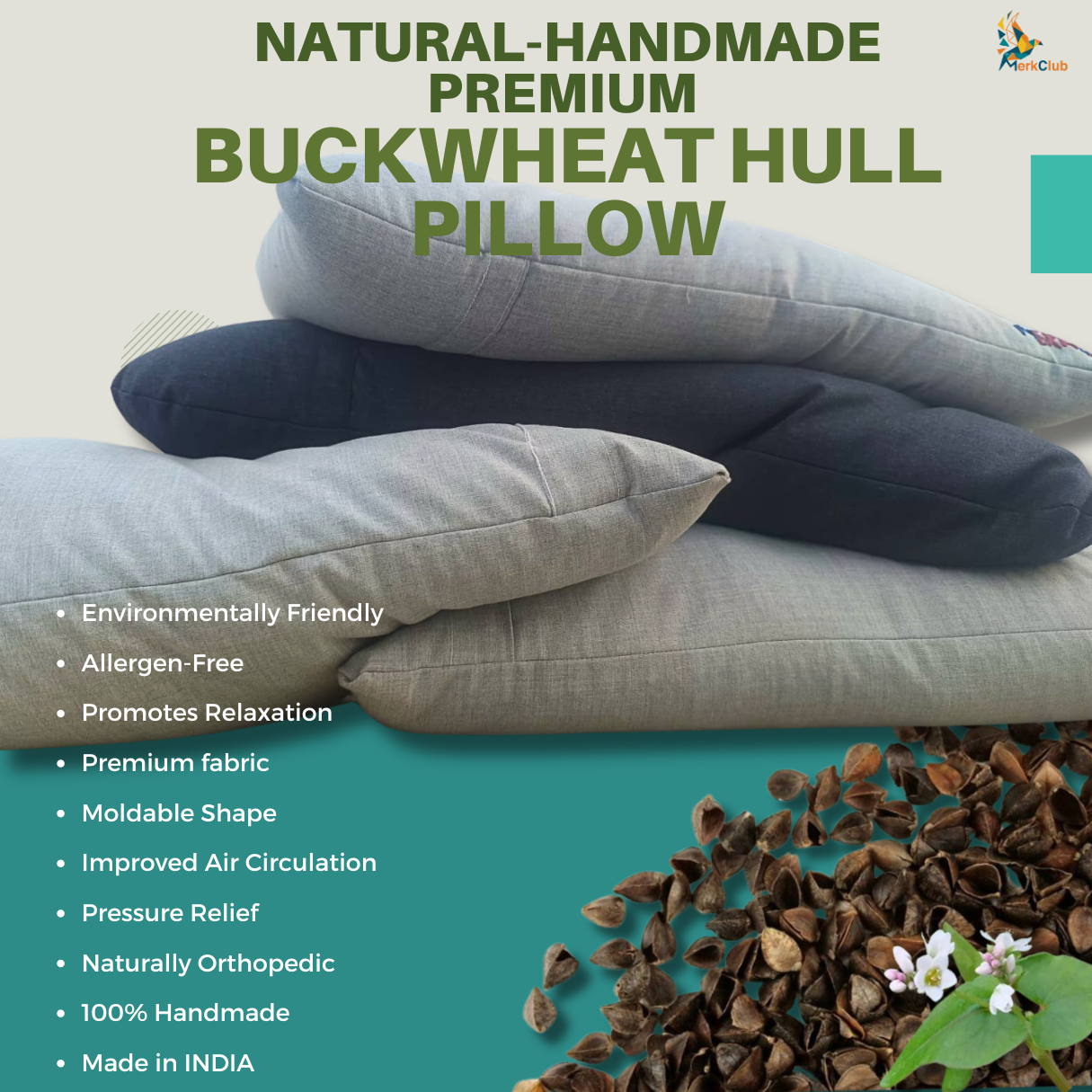 Natural-Handmade Premium Buckwheat Hull Pillow