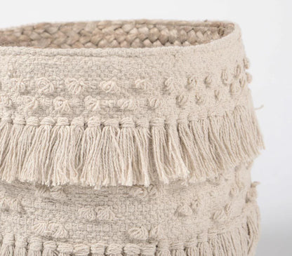 Tasseled & Textured Cotton & Jute Basket